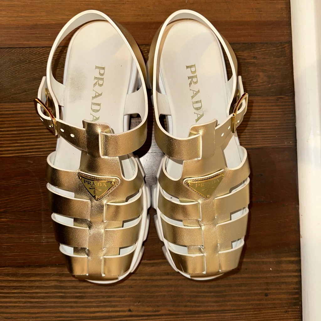 Prada Gold Fisherman Sandals